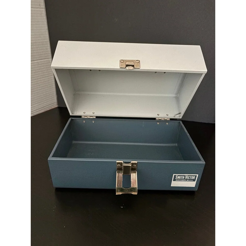 Smith-Victor Vintage Metal Storage Case Two-Tone Blue White Made in USA Retro